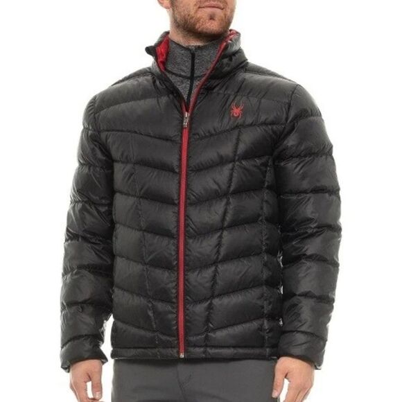 Spyder Pelmo Puffer Down Jacket Full Zip Black Mens Size Large Winter Coat - Picture 1 of 11